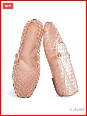 Woven Cutout Jelly Slip On Flats Mary Jane Style Waterproof Comfort Shoes